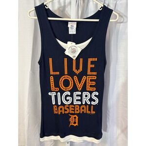 Detroit Tigers MLB Tank Top Womens Large Navy Blue Live Love Baseball Campus New